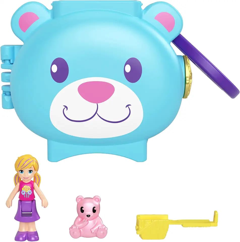 Polly Pocket Mattel Pet Connects HHW30 Micro Playset Blue Bear + Animal + Accessory