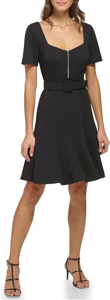 DKNY womens Sweetheart Neckline Scuba Crepe Cap Sleeve Dress