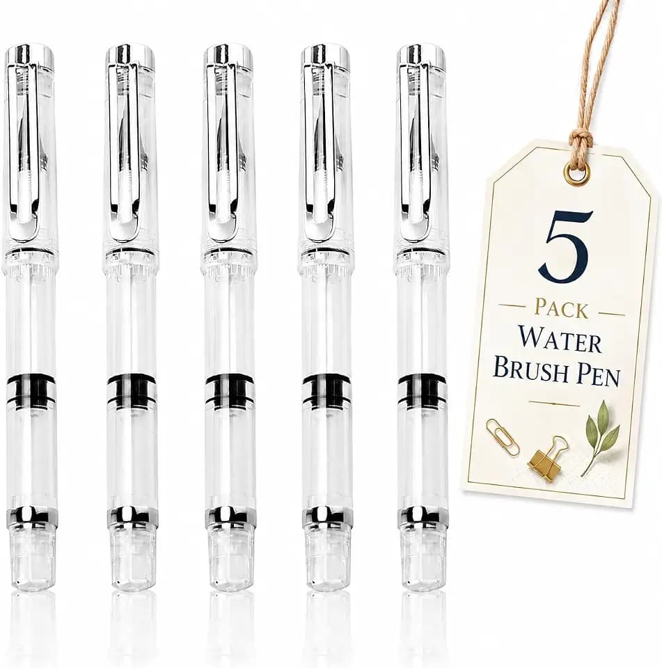 NUOBESTY 5Pcs Water Brush Pen Set – Refillable Fountain Brush Pens for Watercolor, Calligraphy, Painting, Drawing, Scrapbooking & Sketching