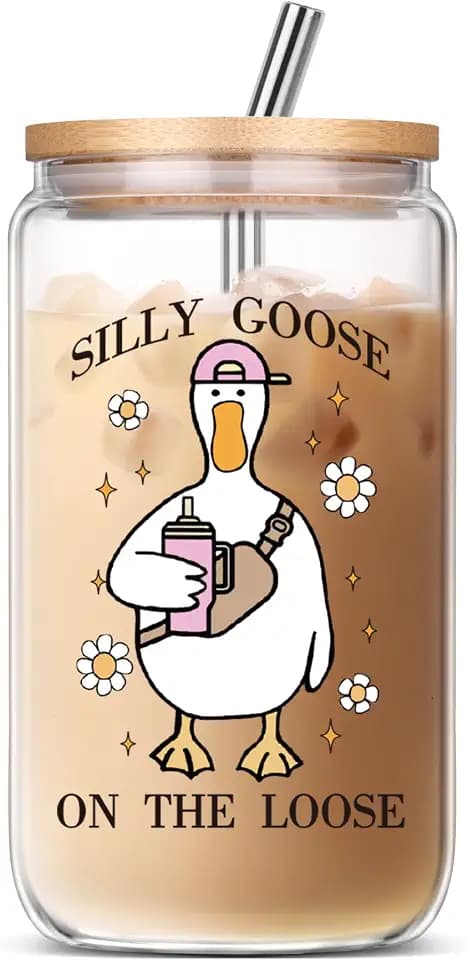 Funny and Unique Gifts for Friends – Silly Goose On The Loose 16oz Glass Can, Cute Bestie Christmas Birthday Mug for Best Friend Animal Lovers