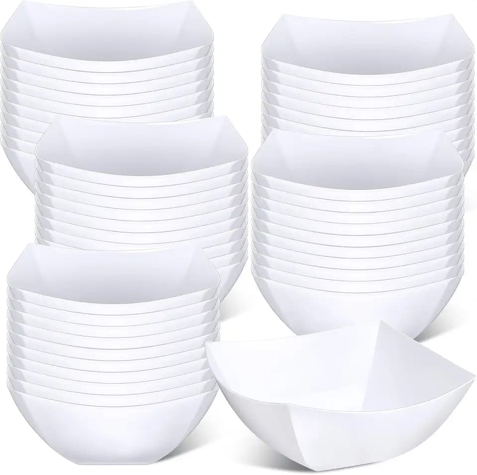 Tanlade 50 Pcs White Serving Bowls 16 oz Square Plastic Disposable Salad