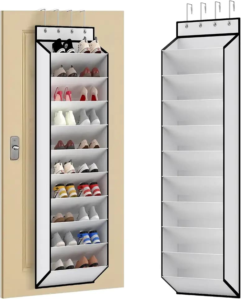 KEEPJOY 10 Tiers White Over Door Shoe Organizer Storage, Hanging Shoe Holder for Door with Large Deep Pockets, Fit 20-30 Pairs Shoe Rack for Sneakers, Boots (White)