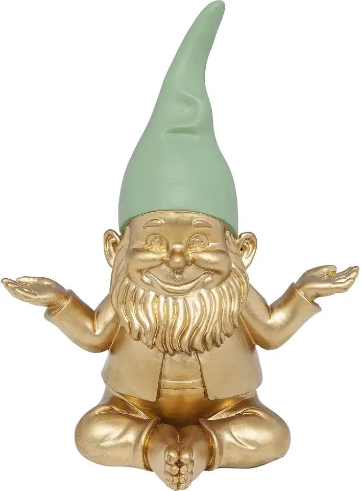 Kare Design Deko Figur Zwerg Meditation, Gold/Grün, Deko Objekt, Dekoration für Garten, Wohnzimmer, Schlafzimmer, Büro, Regale, Gartenzwerg, Accessoire, 19x15x10 cm (H/B/T)
