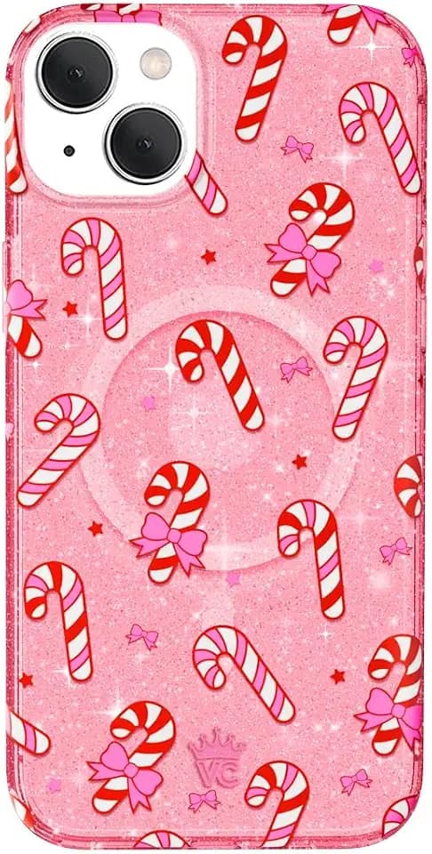 VELVET CAVIAR Christmas Phone Case for iPhone 15 Plus - Compatible with MagSafe - 10ft Drop Tested - Holiday Pink Peppermint Glitter Winter Theme