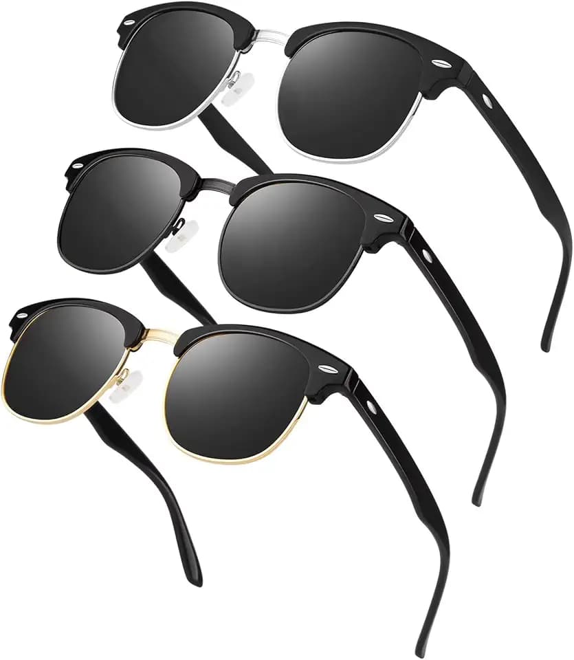 LINVO Polarisiert Sonnenbrille Herren Damen Retro Halbrahmen 100% UV400