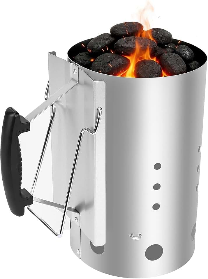 QuliMetal Rapidfire Starter - Klein (20cm Höhe), kompakter Grillanzünder mit Zwei Griffen, ideal für alle Holzkohlegrills ab Ø 47cm, Anzündhilfe für Holzkohle, Briketts - (7416)