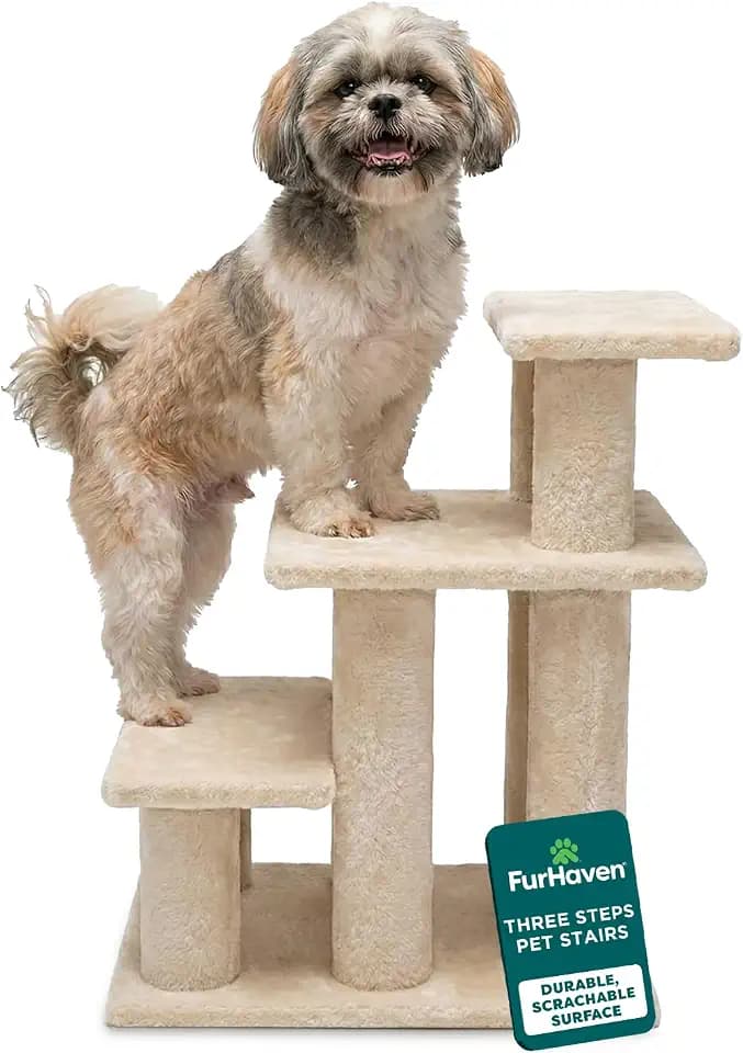 Furhaven Steady Paws Multi-Step Pet Stairs for High Beds & Sofas - Cream, 3-Step