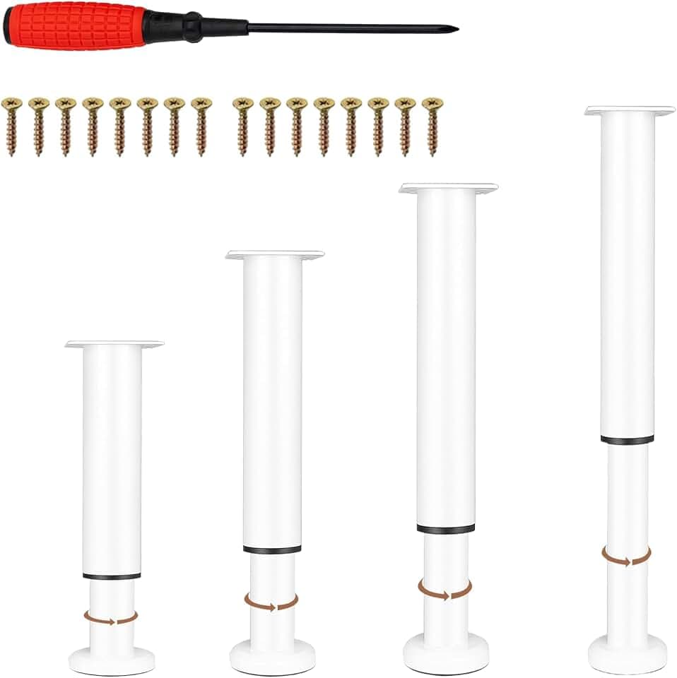 4 Weiß Verstellbare Möbelfüße 25-42cm,Tischbeine Metall Füße für Möbel,rutschfest,Rostbeständig,Einstellbare Höhe von 17cm Tragfähigkeit 800kg,Möbelfüße Höhenverstellbar,Schrankfüsse