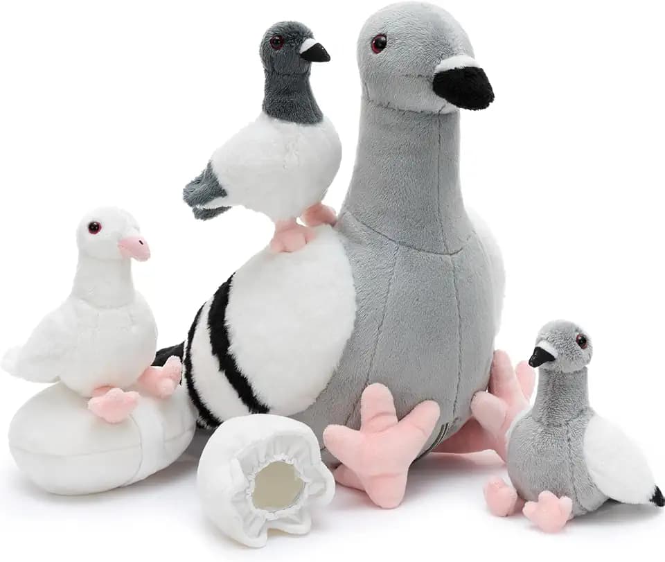 Tezituor 6 Pcs Pigeon Stuffed Animal Set,Realistic Pigeon Plush with 3 Baby