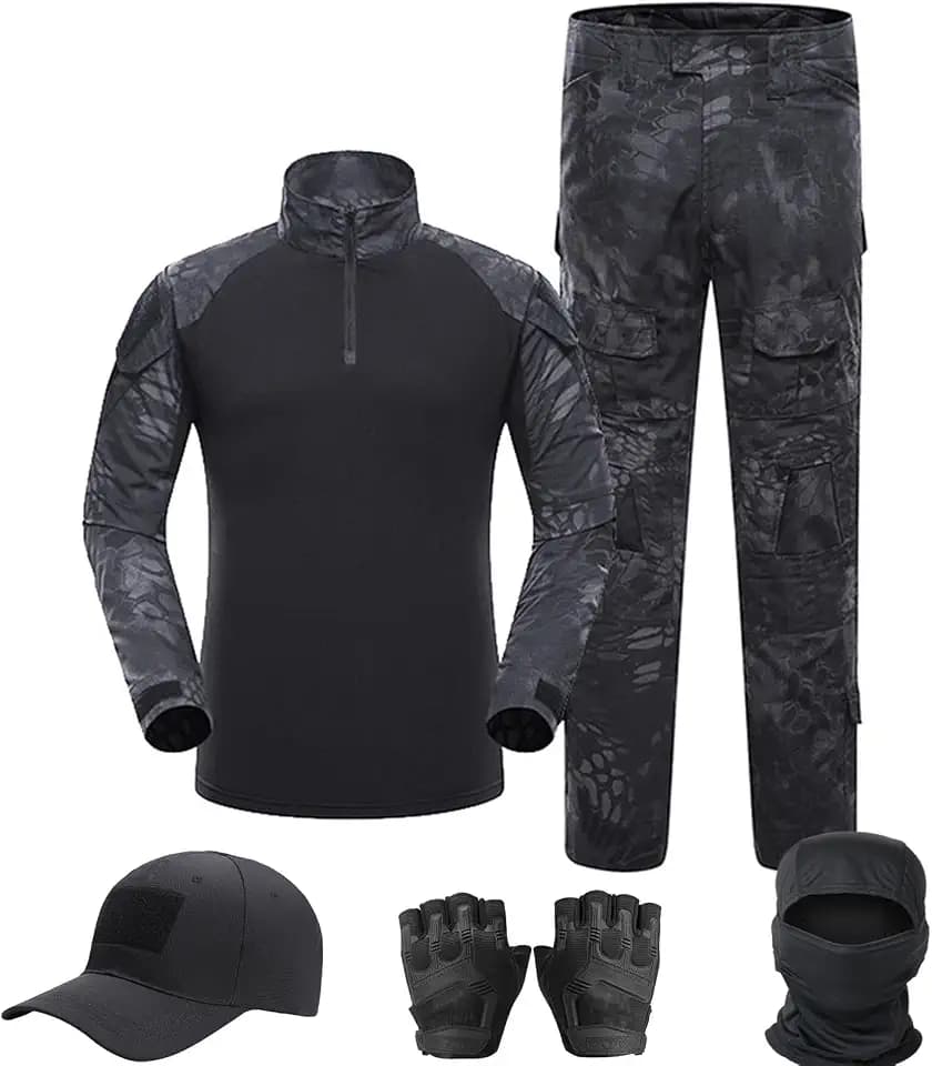 Tactical Uniform,Combat Long Sleeve Shirt Pants,Cap Gloves Balaclava Set,Airsoft Gear Military Clothes for Men
