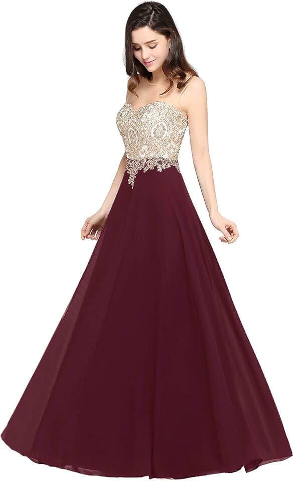 Misshow Abendkleid Chic Lang mit floralen Applikationen aus Chiffon Gr.