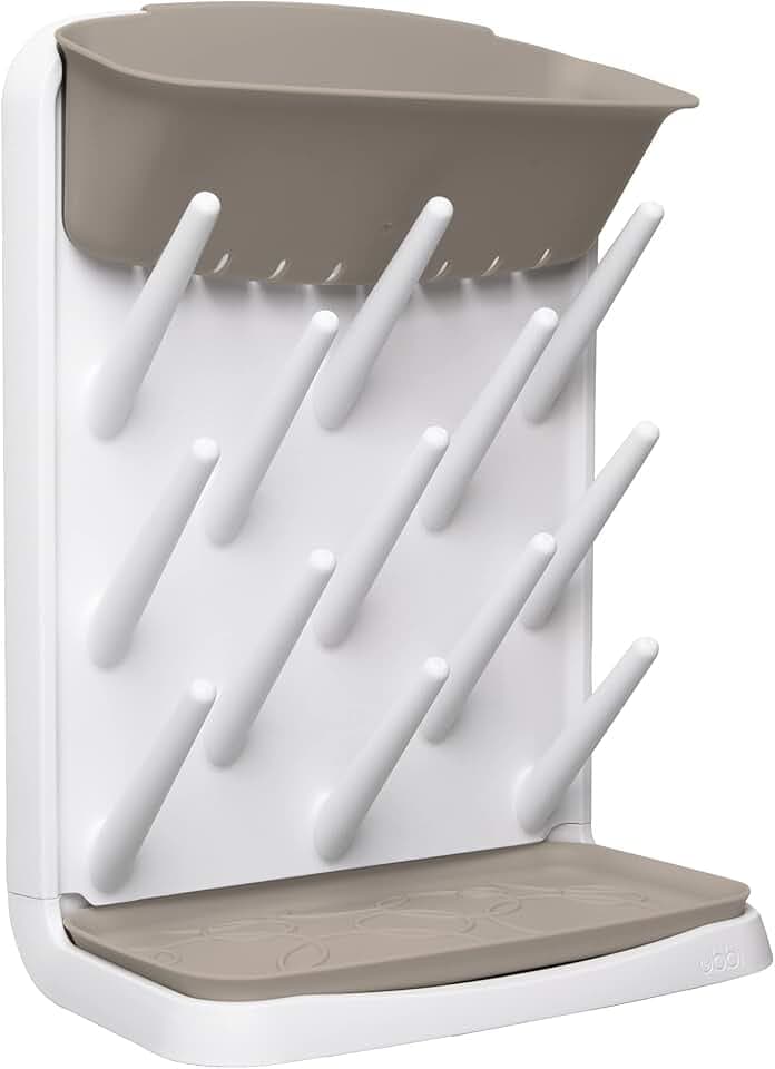 Ubbi Vertical Baby Bottle Drying Rack, Space Saving Countertop Drying Rack Baby Accessory, Taupe