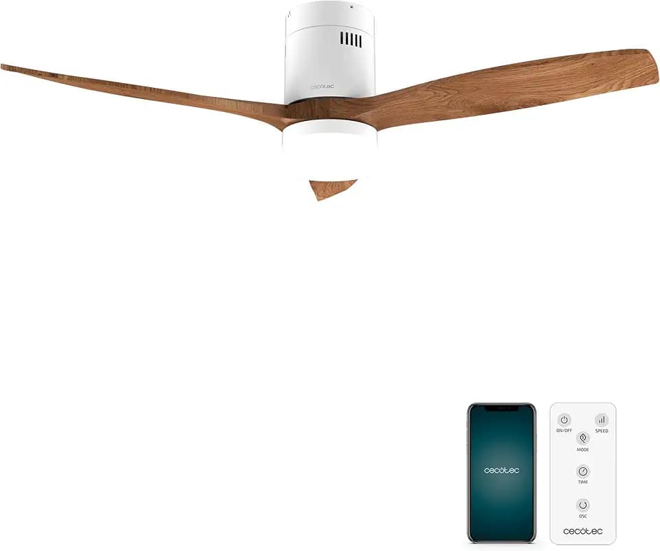 Cecotec - Deckenventilatoren mit Licht EnergySilence Aero 5600 Aqua WhiteDarkWood Connected, 132 cm, 40 W, LED 20W, 3 Flügel, 6 Geschwindigkeiten, Timer, Winter/Sommer, Wi-Fi, Weiß, Schwarz-Baun