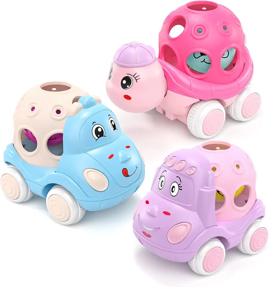 Baby Girl Toy Cars for Toddlers 1-3, Push and Go Rattle Cars