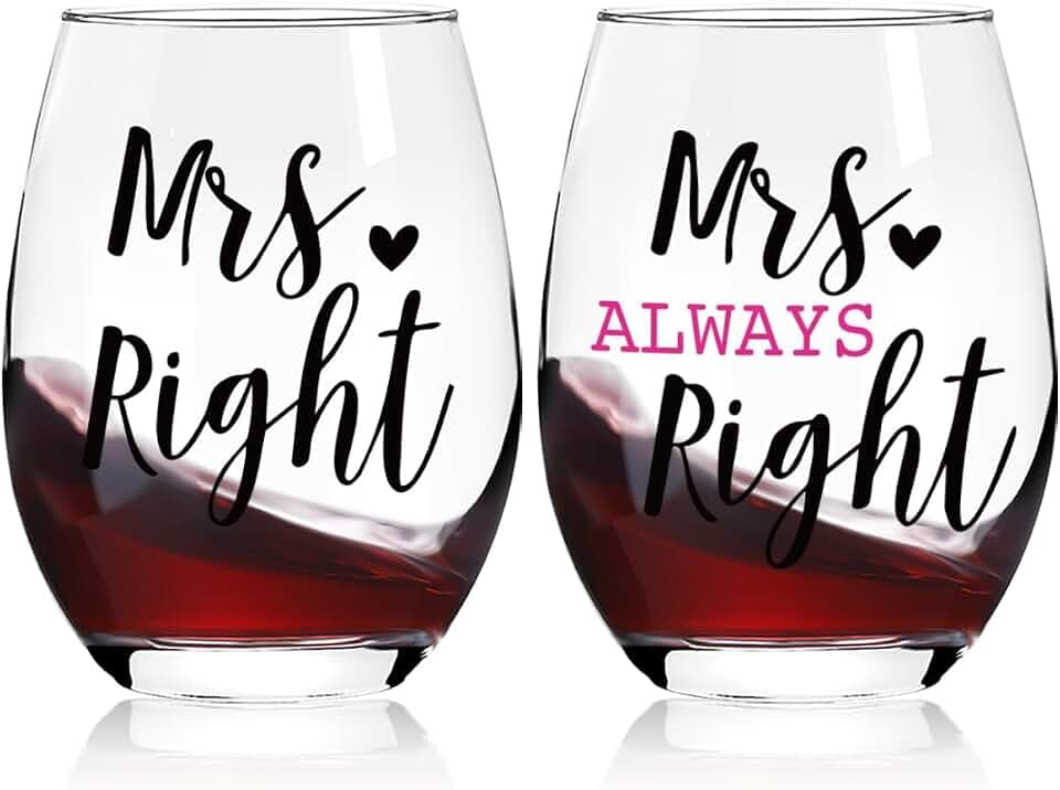Mrs and Mrs Wedding Gifts for Women,Couple,Friends,Newlyweds,Mrs Right Mrs Always Right Gifts Stemless Wine Glass,Lesbian Engagement Gift for Her Gift for Christmas,Housewarming,Anniversary-68