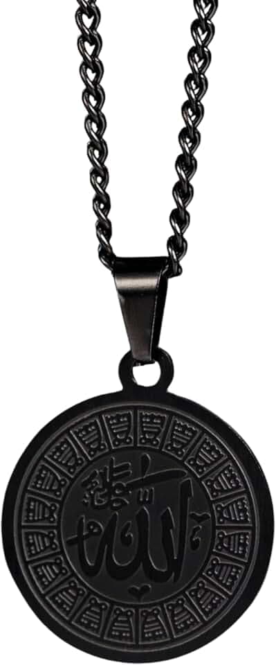 ZUDO Allah Medallion Necklace – 18K Gold, 18K Rose Gold, Silver Rhodium & Black PVD Coated Stainless Steel - 1mm Cable Chain & 3mm Curb Chain – Islamic Necklace for Men & Women, Thoughtful Gift