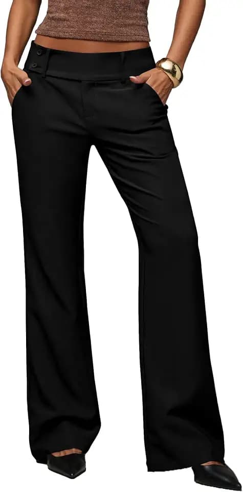HBQ Women's High Waisted Wide Leg Dress Pants Stretchy Work Office Casual Trousers with Pockets