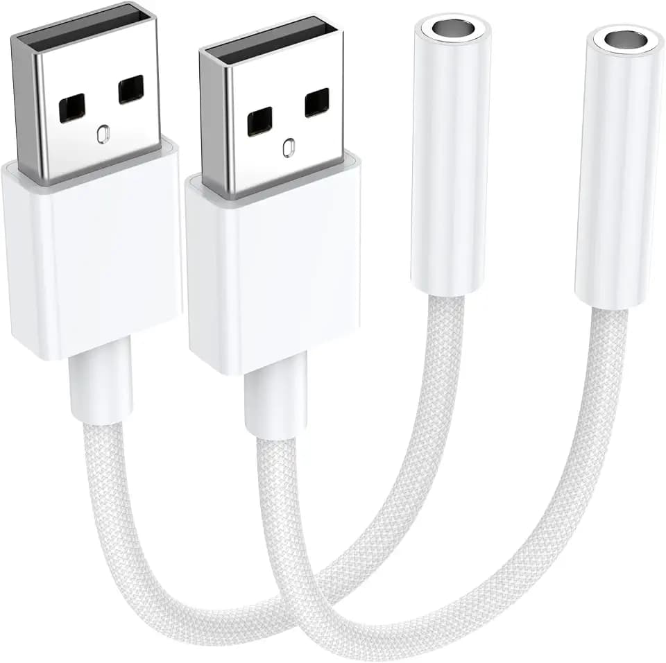 2 Pack USB to 3.5mm Audio Jack Adapter, Audio Aux Cable External Stereo Sound Card, USB to 3.5mm TRRS Female Headset for PS5 PS4 Headphone PC Laptop Linux Desktops and More Device