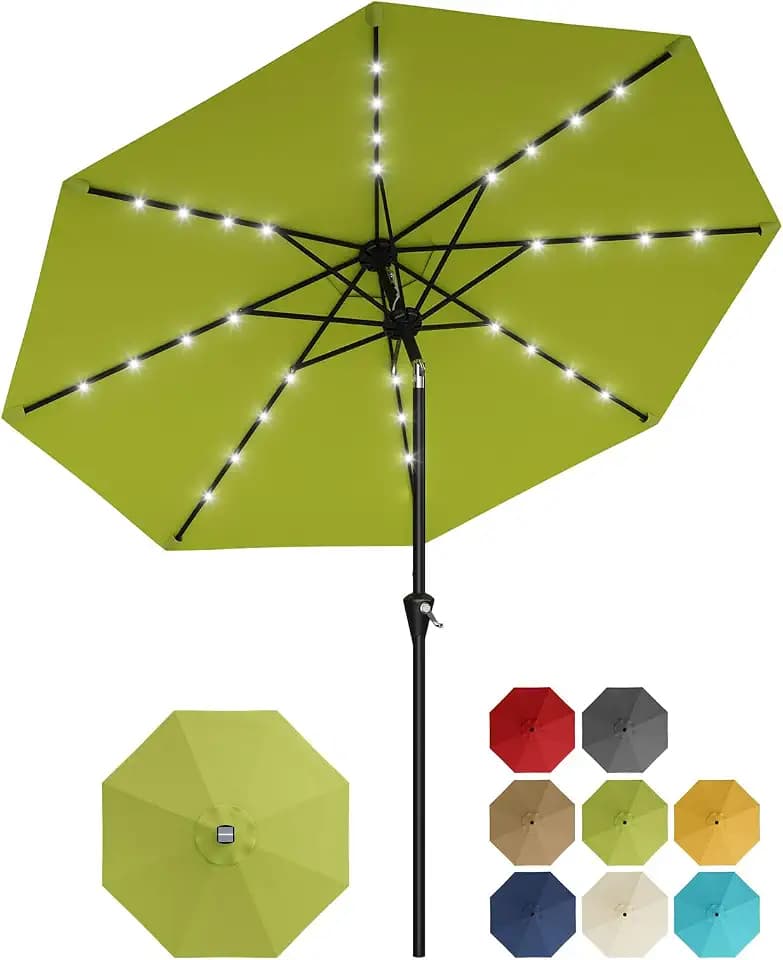 Garvee 9FT Solar Patio Umbrella Outdoor Umbrella with 32 LED Lights