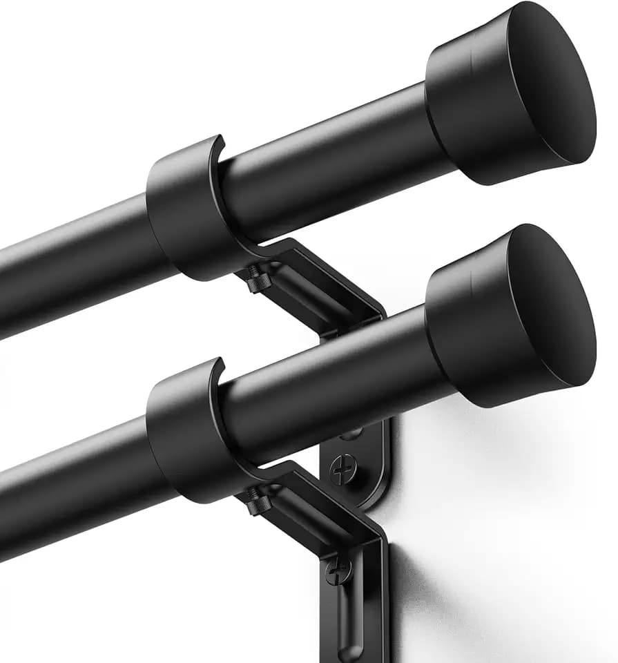 Yafex 2 Pack Curtain Rods 33-43 Inch, 6/8” Adjustable Black Curtain Rod for Windows, Fits 24”to 32” Window Widths, Small Splicing Metal Window Treatment Rods Set with Brackets, Easy Installation