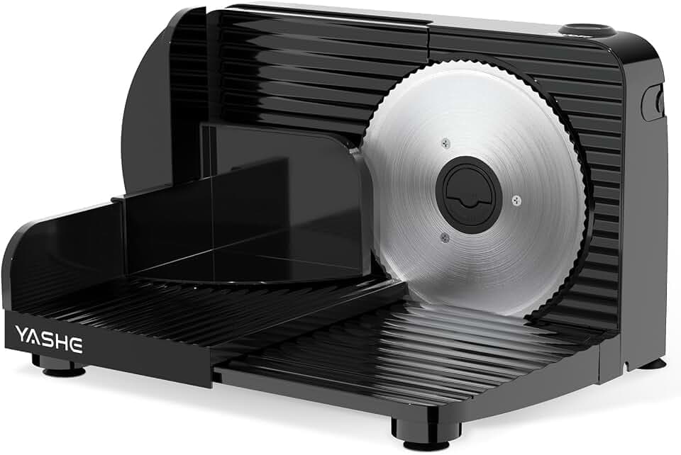 YASHE Faltbarer Elektrischer Allesschneider, 180W Brotschneidemaschine, Mit Einstellbarer Dicke 0–15 mm, 17 cm Edelstahlklinge, Kompakt, Einfach Zu Verstauen Für Fleisch, Käse, Brot, Gemüse, Schwarz