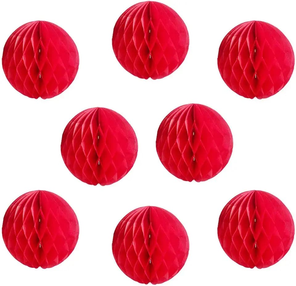 8pcs 10 inch Red Honeycomb Balls Tissue Paper Honeycomb Balls