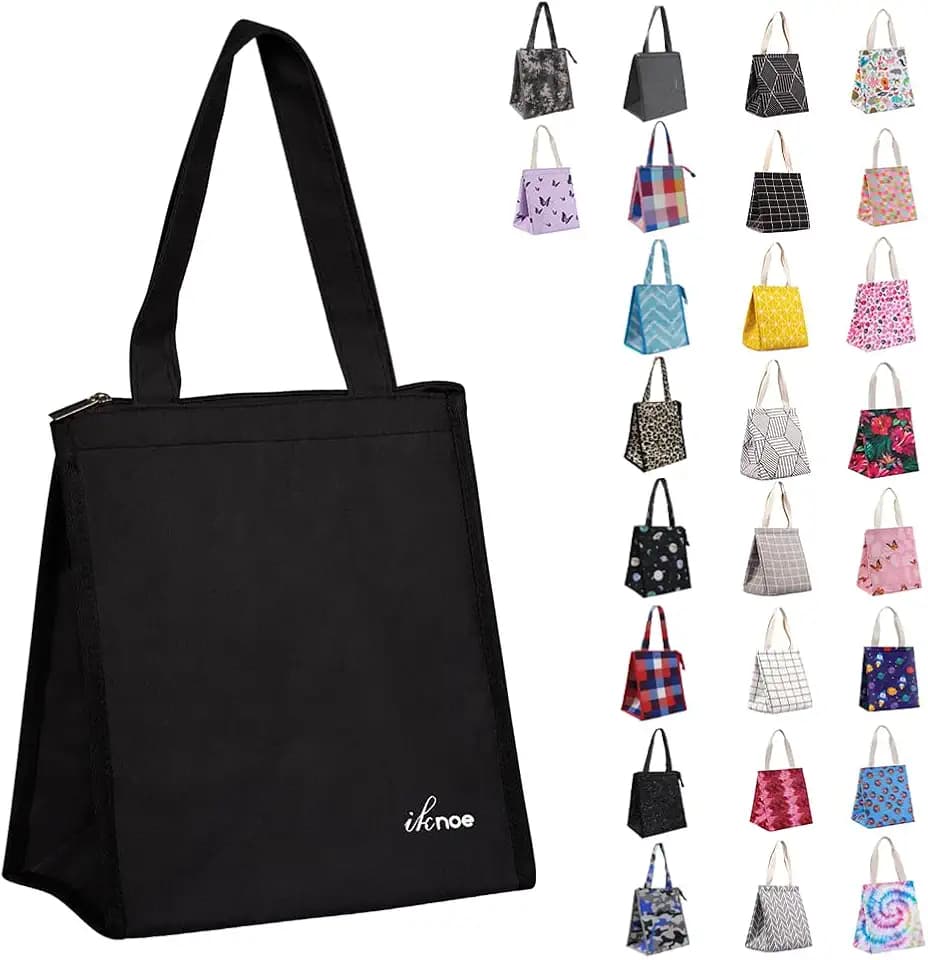 iknoe 9L Insulated Lunch Bag for Men & Women, Leak-Resistant Plainblack