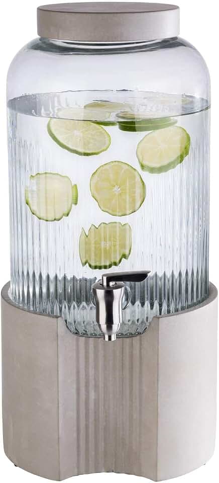 APS 10400 Getränkespender Element 7 Liter, Glas und rostfreiem Edelstahl mit dicken, stabilen Wänden und einer weiten Öffnung für Zutaten, Beton - Grau