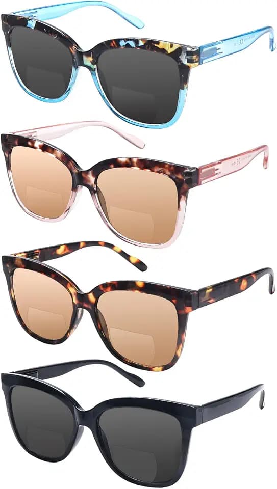 4 Pack Bifocal Sunglasses for Women,UV400 Anti Glare Sun Readers, Driving Fishing Travel Outdoor Use