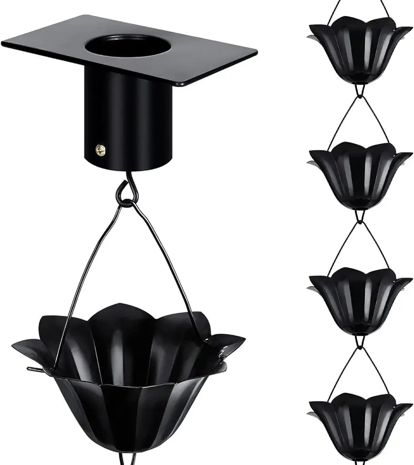 Rain Chains for Gutters Outside Black with Adapter 8.5FT 16 Cups