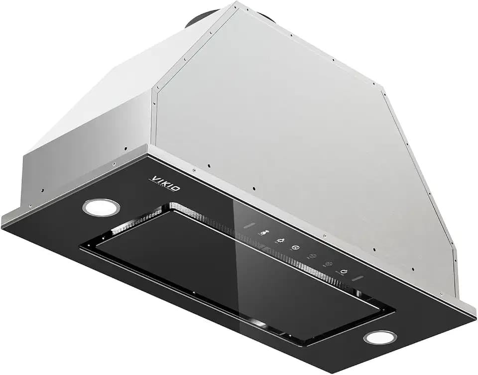 VIKIO HOME Range Hood Insert 30 Inch - Built-in 900 CFM Ducted/Ductless Range Hood with 3 Speed Fan, Black Stainless Steel & Tempered Glass with Gesture Sensing &Touch Control for Over Kitchen Stove