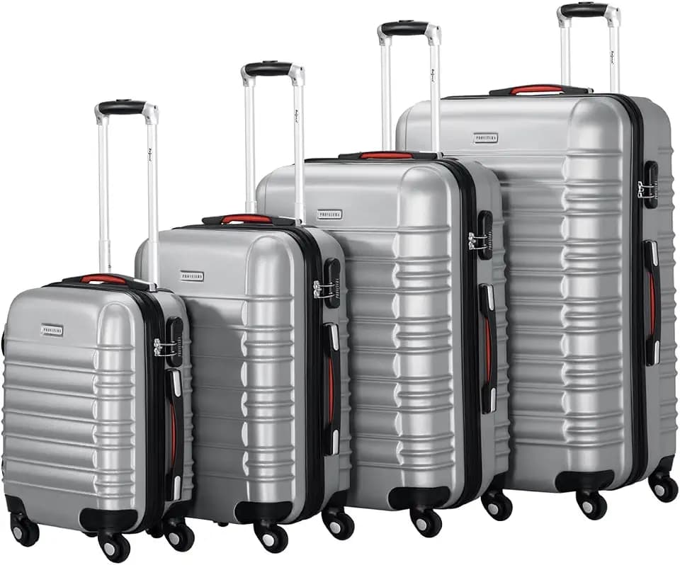 Set aus 4 Hartschalenkoffern aus ABS, Hartschalenkoffer S-M-L-XL, Teleskopgriff und 4 Easy Roll-Roll-Rollen, Vorhängeschloss mit Codeschloss, robuster Reisetrolley mit Handgepäck