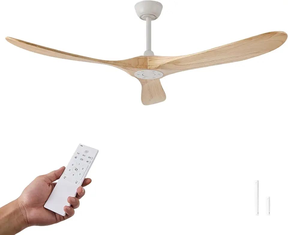 72 Inch Ceiling Fan Without Light, Natural Wood, 3 Blades, Remote Control