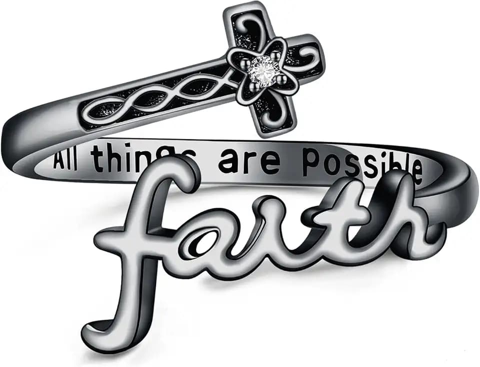 ONEFINITY Glaubens Ring aus 925er Sterlingsilber Kreuz Glaubensring Verstellbarer Löffel Glaubensringe Christliche Ringe Schmuck Geschenk für Frauen Mädchen Tochter Freundin