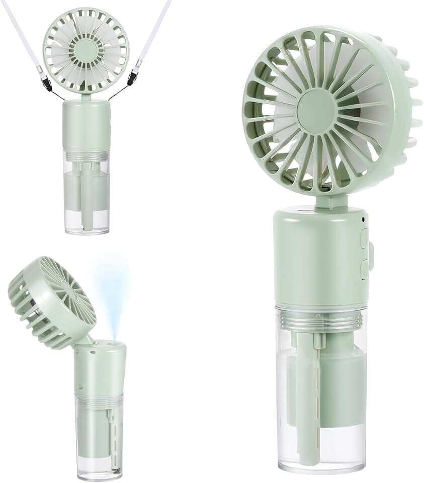 JIZZU Tragbarer Handventilator mit Wassernebel, 4 Geschwindigkeiten, Grün