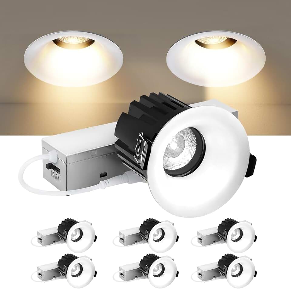 2 inch 5CCT Anti Glare Led Recessed Lights,with J-Box,Deep Recessed Zero Glare Canless Downlight, Ultra-Slim Trim Gimbal Ceiling Light,9W, CRI90+, 800LM Dimmable Can Lights, White, ETL(6 Pack)