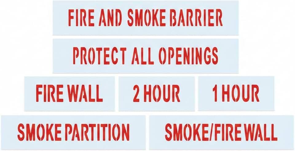 Sliner 7 Pcs Fire Wall Marking Stencils 4 Inch, Smoke Barrier 1 Hour 2 Hour
