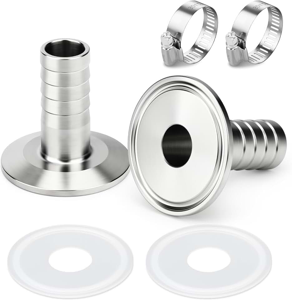 ERGAOBOY 2 Stück 1.5" Tri Clamp zu 25MM Schlauch Barb 304 Edelstahl Sanitär Schlauch Fitting Ferrule OD 50.5mm Hausbrau Anschluss