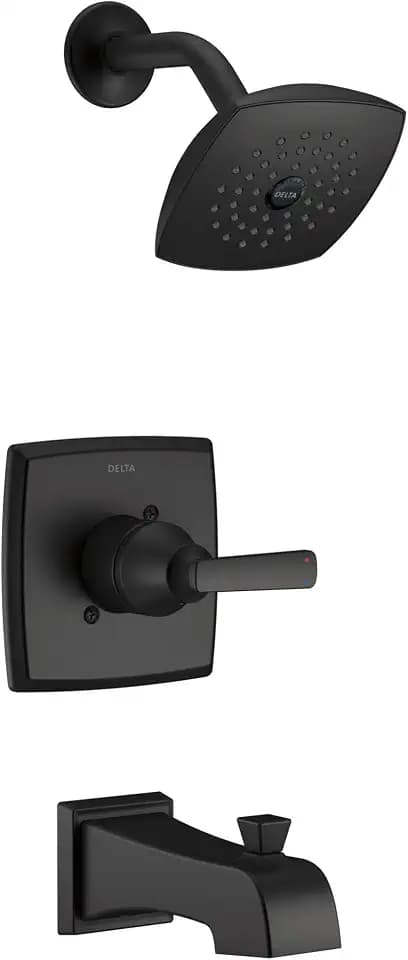 Delta Ashlyn 14 Series Bathtub and Shower Faucet Set, Matte Black Shower Head and Handle Set, Valve Trim Kit, Matte Black T14464-BL (Valve Not Included)