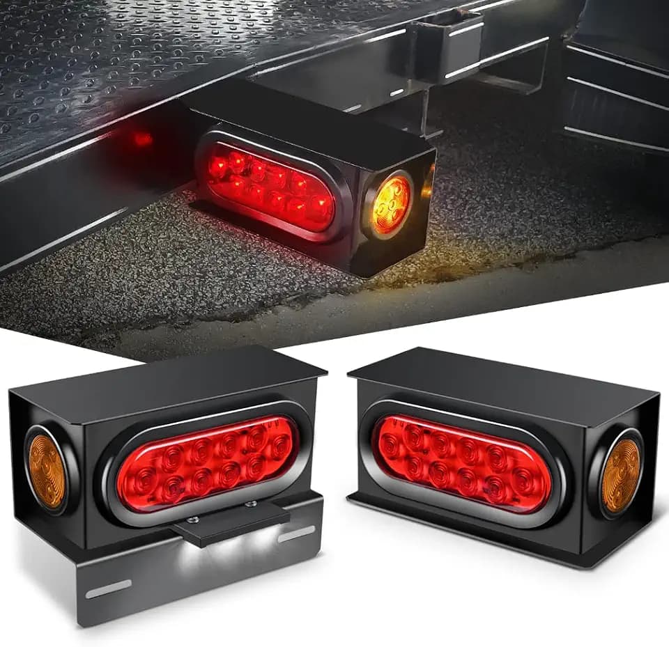 Nilight Steel Trailer Light Boxes Kit w/Oval Tailight Round Marker Lamp