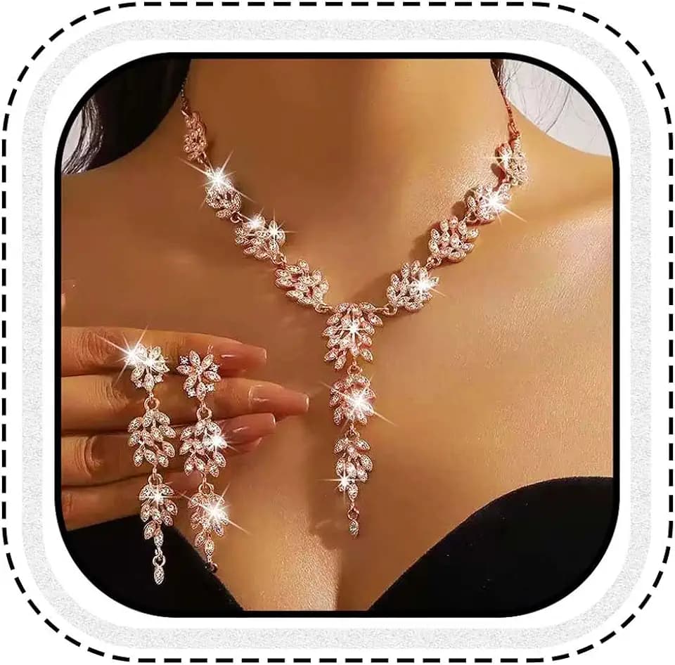 Unicra Gold Rhinestone Necklace Earrings Sets Wedding Jewelry Set Prom Formal Indian Jewelry for Women and Brides