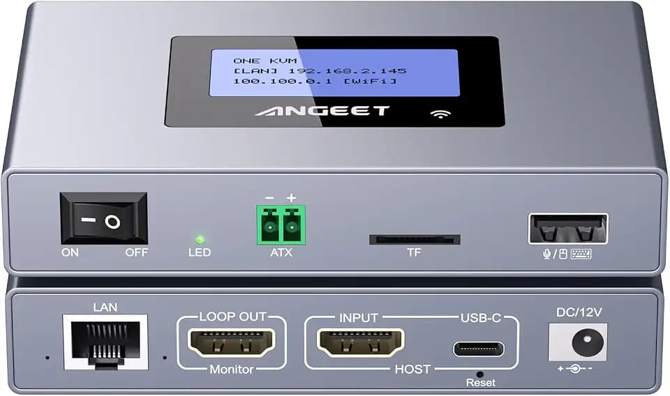 ONEKVM Wi-Fi Remote KVM Over IP Internet,4K IP KVM Remote Control PC,Server,Remote Power Control, LCD Screen,ZeroTier,Local Monitor, TF Card,Webcam,Wake, Install OS Via BIOS, Windows Mac Linux Android