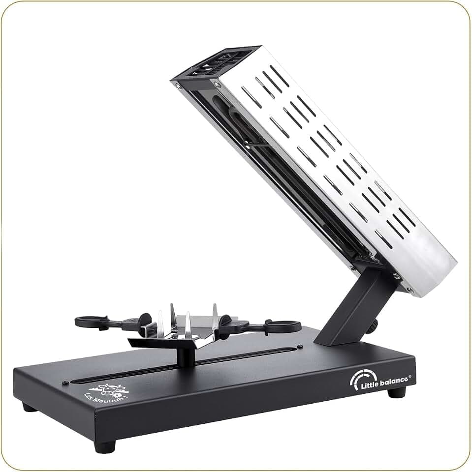 LITTLE BALANCE 8761 Savoyarde 1/4 Mahlwerk, traditioneller Raclette, Viertelmahlwerk, 4 Personen, verschiebbarer Käsehalter, ohne PFAS, antihaftbeschichtet, 600 W, Edelstahl/Schwarz