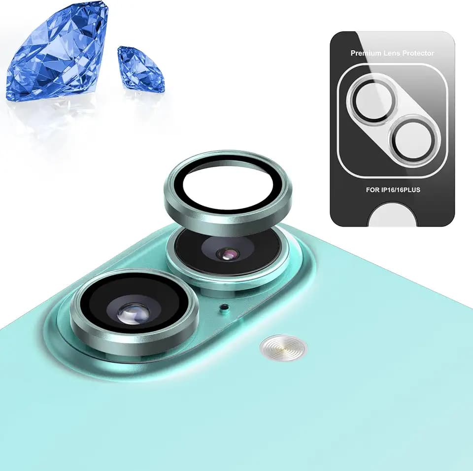 2 Pack Sapphire Glass iPhone 16/16 Plus Camera Lens Protector [Military-Grade Shatterproof] iPhone 16 Camera Lens Cover with 4 Individual Lens Protectors, Anti-Scratch, HD Clear - Green