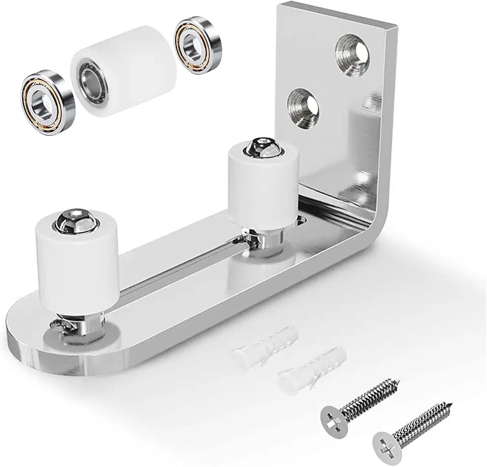 EaseLife Sliding Barn Door Bottom Floor Guide,Ball Bearings Adjustable Stay Roller,Wall Mount System,Flush Flat Bottom Design,2 Assemble Setup Options,Fit All Size Door,Brushed Chrome