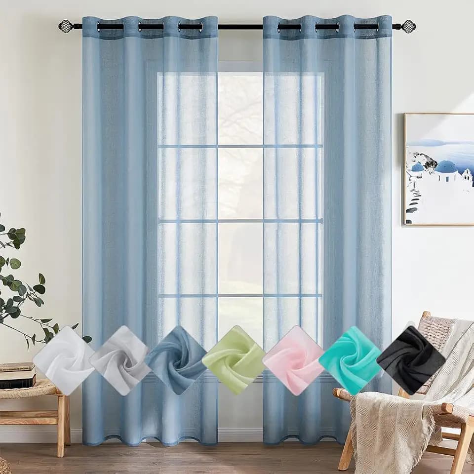 EMEMA Gardinen mit Ösen 2er 245cm Lang StaubigesBlau Vorhang Voile Vorhänge