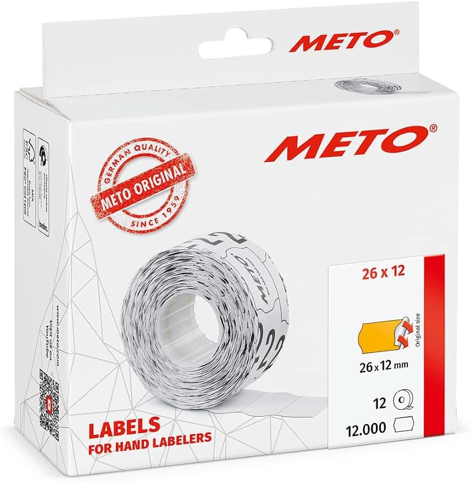 METO Preisauszeichner Etiketten 26 x 12 mm, orange, permanent, 12.000 Stück