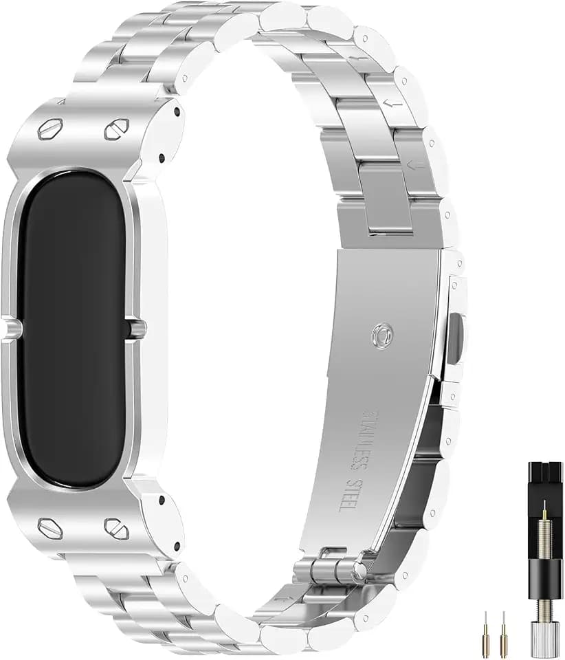 Miimall Metal Band for Google Fitbit Air Band, Rugged Stainless Steel Replacement Strap Elegant Luxury Business Classy Adjustable Wristband Bracelet for Fitbit Air for Men Women