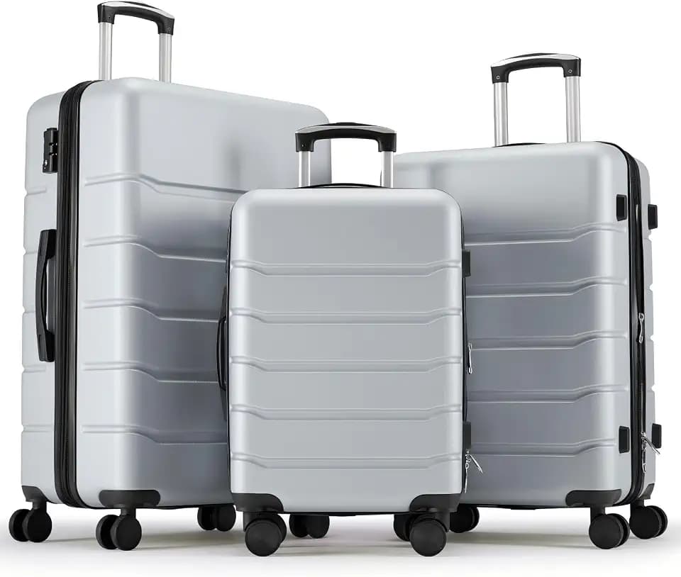 OLIXIS 3-Piece Luggage Set, Carry On Suitcases with Spinner Wheels, Expandable Travel Luggage with TSA Approved Lock & ABS Hard Shell, Light Grey, 20/24/28 Inch