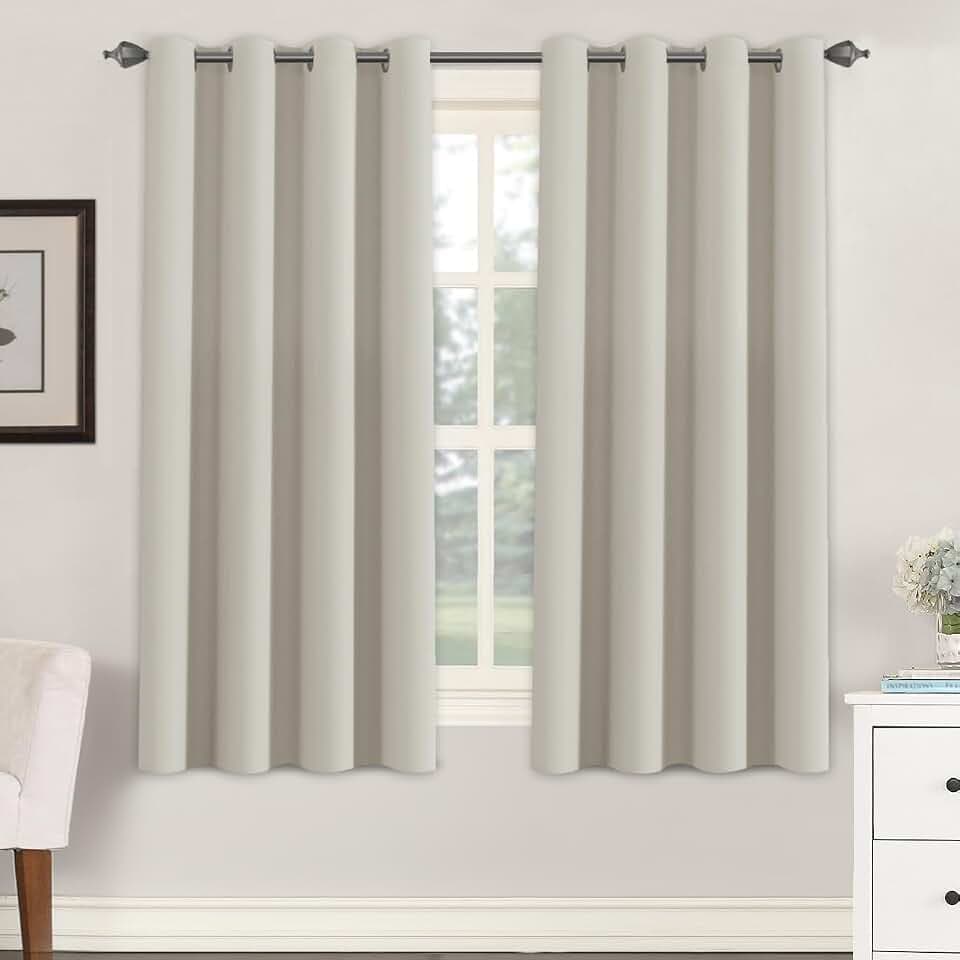 H.VERSAILTEX Blackout Room Darkening Thermal Insulated Grommet Window Curtains for Living Room,Grommet Top,Ivory/Cream Pattern,52x63-inch, Sold by 2 Panels